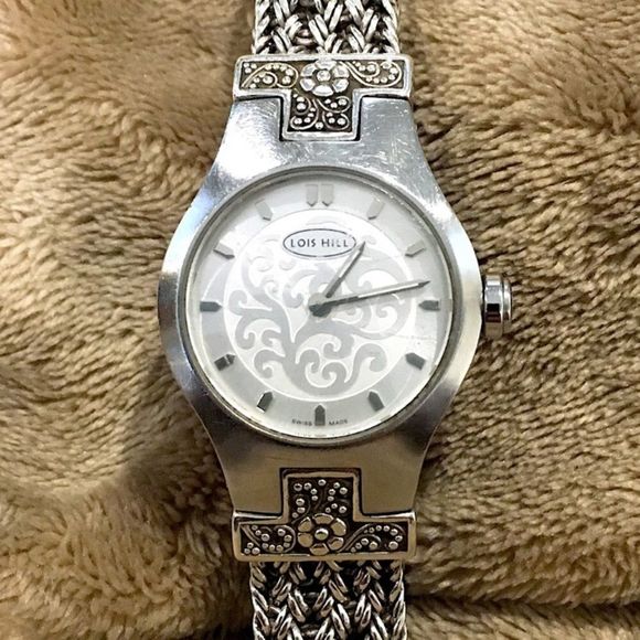 LOIS HILL Watch Sterling Silver Thai Weave Bracelet Floral Lugz Watch - Picture 5 of 16